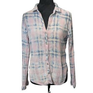 Anthropologie Cloth & Stone Pink Plaid Button Down | Soft Coastal Boho Chic